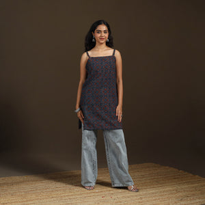 Ajrakh Hand Block Print Natural Dyed Cotton Sleeveless Short Kurta for women 49