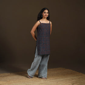 Ajrakh Hand Block Print Natural Dyed Cotton Sleeveless Short Kurta for women 49