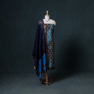 Lucknowi Chikankari Hand Work Unstitched Dress Material: Kurta & Dupatta with Jewellery 49