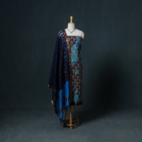 Lucknowi Chikankari Hand Work Unstitched Dress Material: Kurta & Dupatta with Jewellery 49