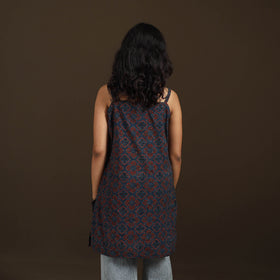 Ajrakh Hand Block Print Natural Dyed Cotton Sleeveless Short Kurta for women 49