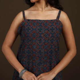 Ajrakh Hand Block Print Natural Dyed Cotton Sleeveless Short Kurta for women 49