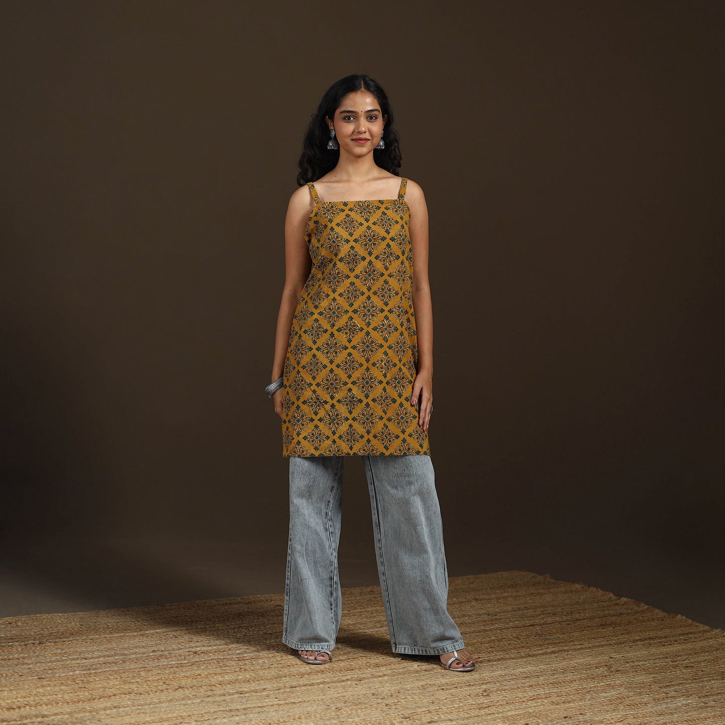 Ajrakh Hand Block Print Natural Dyed Cotton Sleeveless Short Kurta for women 50