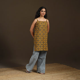 Ajrakh Hand Block Print Natural Dyed Cotton Sleeveless Short Kurta for women 50
