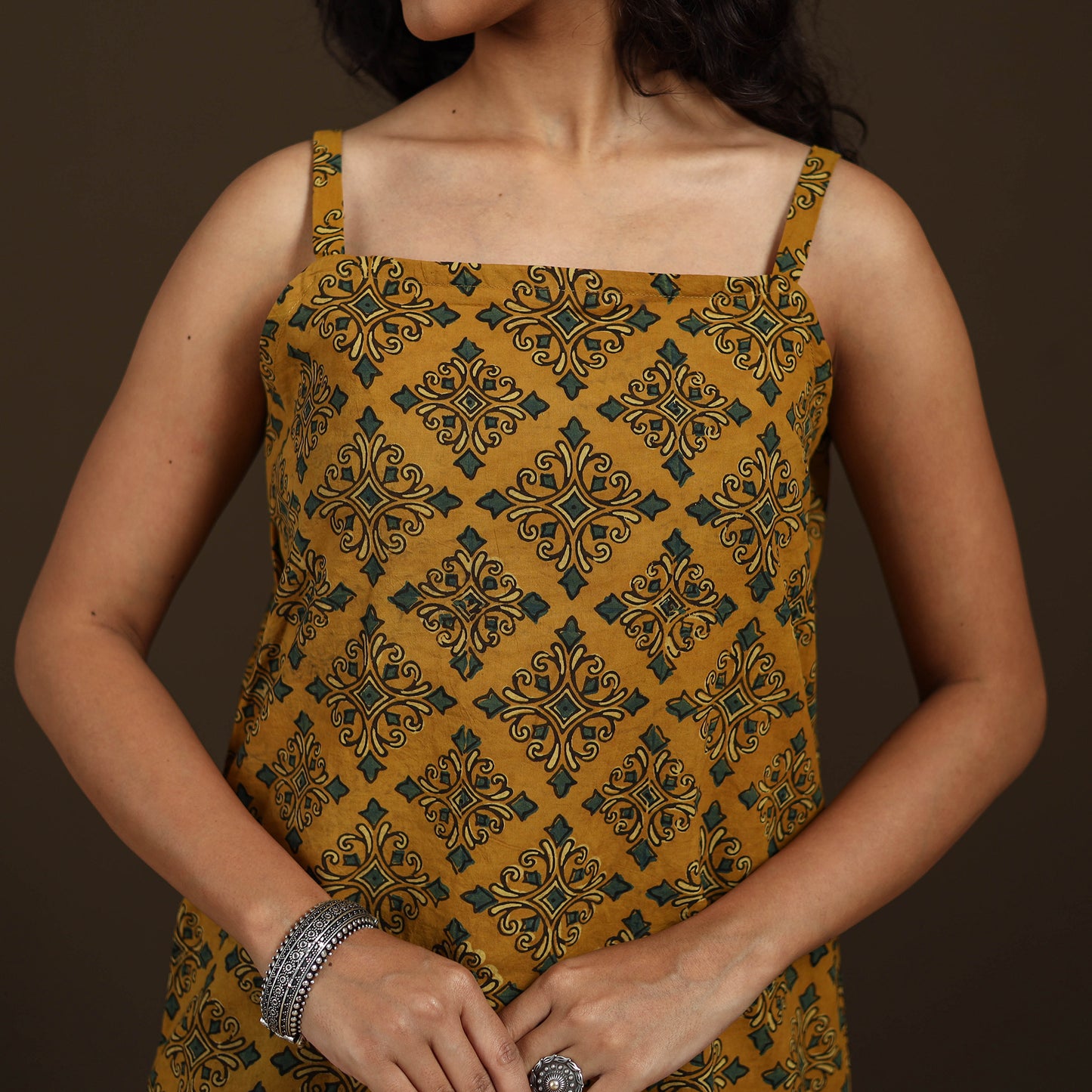Ajrakh Hand Block Print Natural Dyed Cotton Sleeveless Short Kurta for women 50