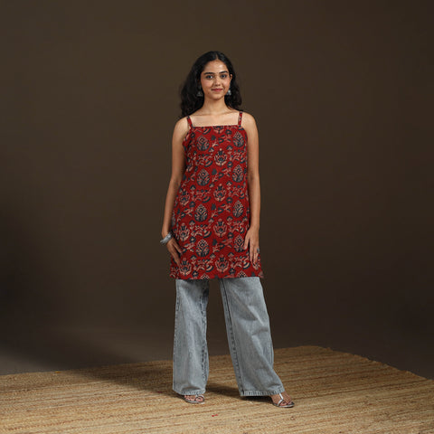 Ajrakh Hand Block Print Natural Dyed Cotton Sleeveless Short Kurta for women 48