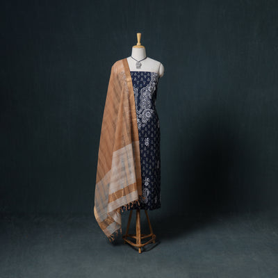 Lucknowi Chikankari Hand Work Unstitched Dress Material: Kurta & Dupatta with Jewellery 50