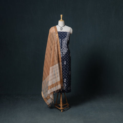 Lucknowi Chikankari Hand Work Unstitched Dress Material: Kurta & Dupatta with Jewellery 50