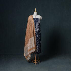 Lucknowi Chikankari Hand Work Unstitched Dress Material: Kurta & Dupatta with Jewellery 50