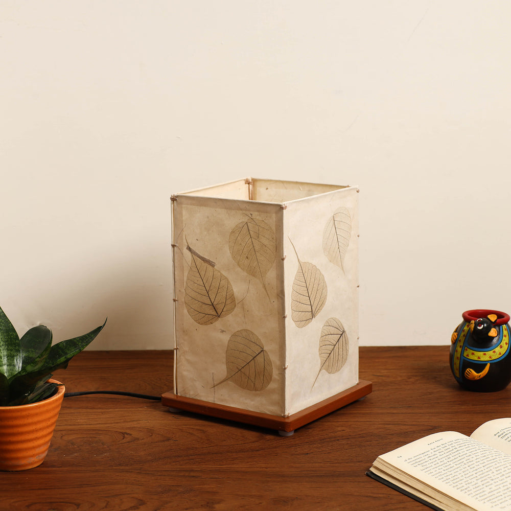 Leaf Art Work Lamp Shade with Wooden Base