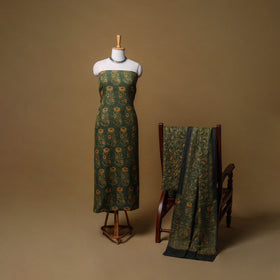Woolen Ajrakh Hand Block Print Unstitched Dress Material: Kurta, Bottom with Dupatta 32