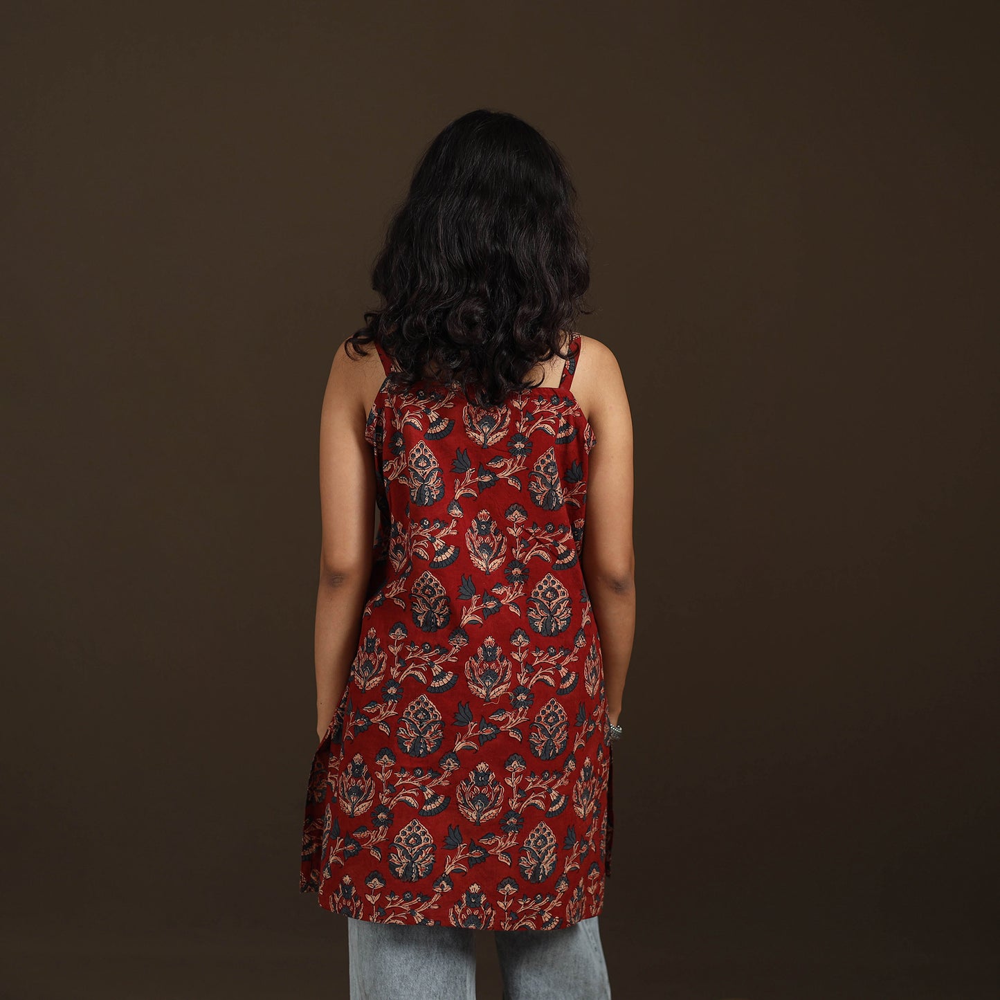 Ajrakh Hand Block Print Natural Dyed Cotton Sleeveless Short Kurta for women 48