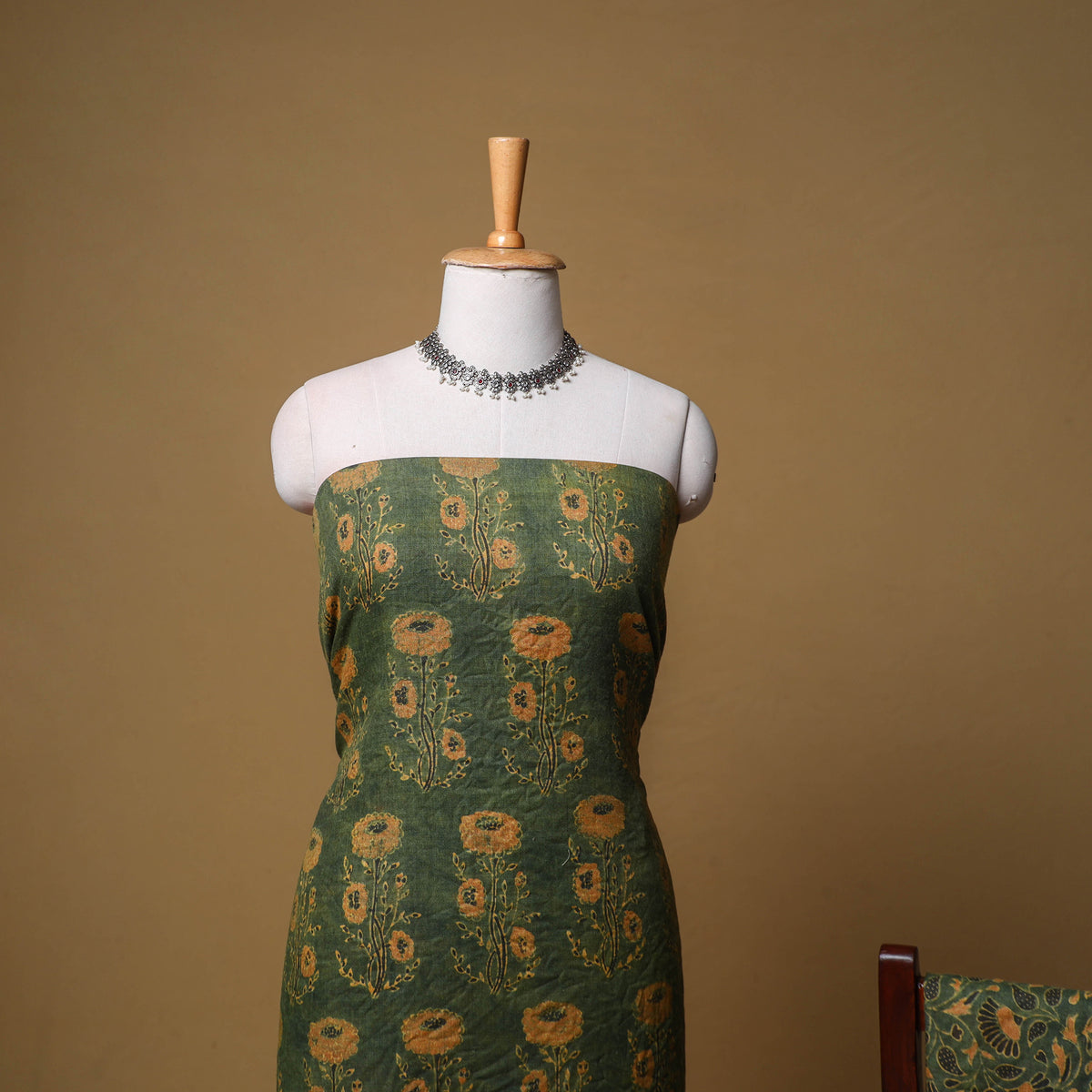 Woolen Ajrakh Hand Block Print Unstitched Dress Material: Kurta, Bottom with Dupatta 32