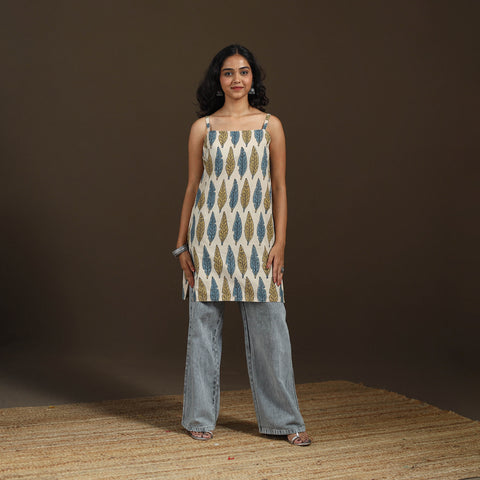 Ajrakh Hand Block Print Natural Dyed Cotton Sleeveless Short Kurta for women 46