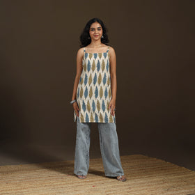 Ajrakh Hand Block Print Natural Dyed Cotton Sleeveless Short Kurta for women 46