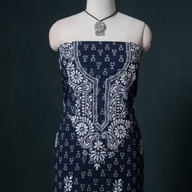 Lucknowi Chikankari Hand Work Unstitched Dress Material: Kurta & Dupatta with Jewellery 50