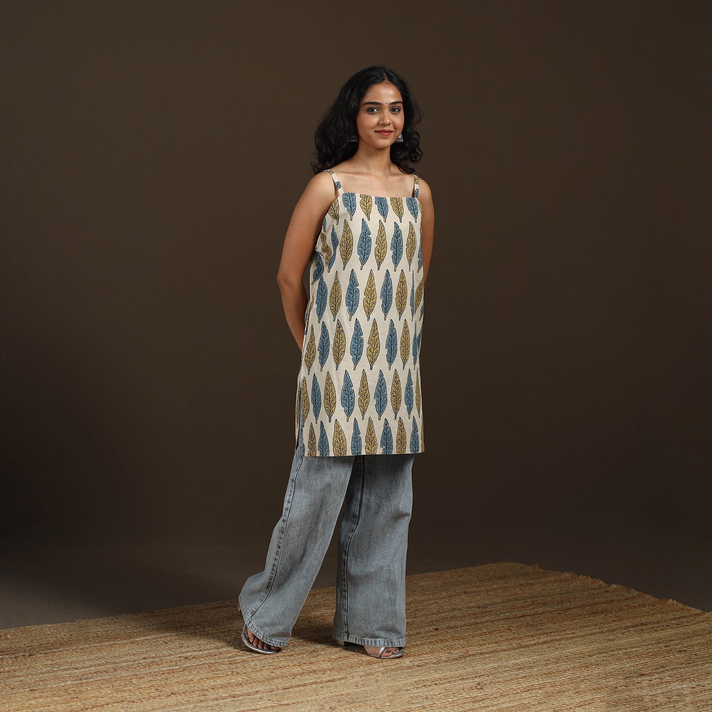 Ajrakh Hand Block Print Natural Dyed Cotton Sleeveless Short Kurta for women 46