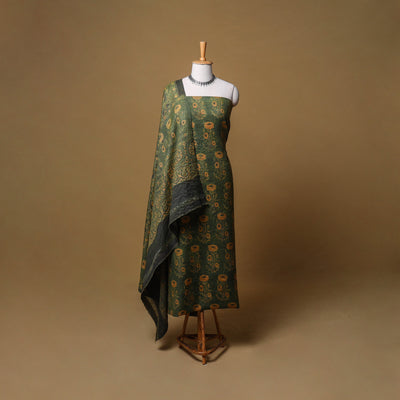 Woolen Ajrakh Hand Block Print Unstitched Dress Material: Kurta, Bottom with Dupatta 32