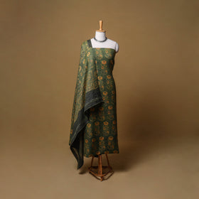 Woolen Ajrakh Hand Block Print Unstitched Dress Material: Kurta, Bottom with Dupatta 32