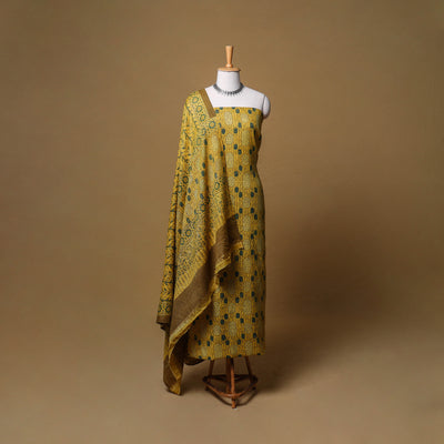 Woolen Ajrakh Hand Block Print Unstitched Dress Material: Kurta, Bottom with Dupatta 33
