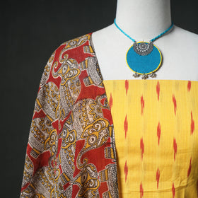 Pochampally Ikat Cotton Unstitched Dress Material: Kurta & Dupatta with Jewellery 13