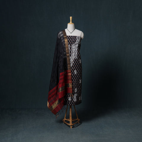 Lucknowi Chikankari Hand Work Unstitched Dress Material: Kurta & Dupatta with Jewellery 51
