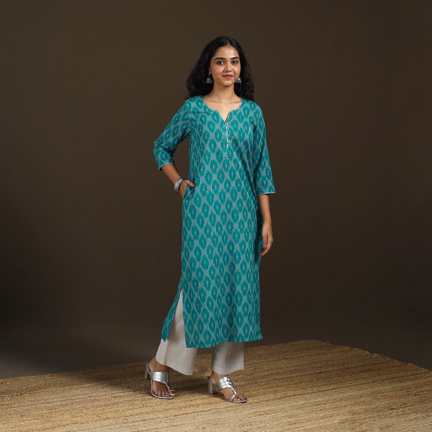 Pochampally Ikat Cotton Straight Long Kurta for Women 34