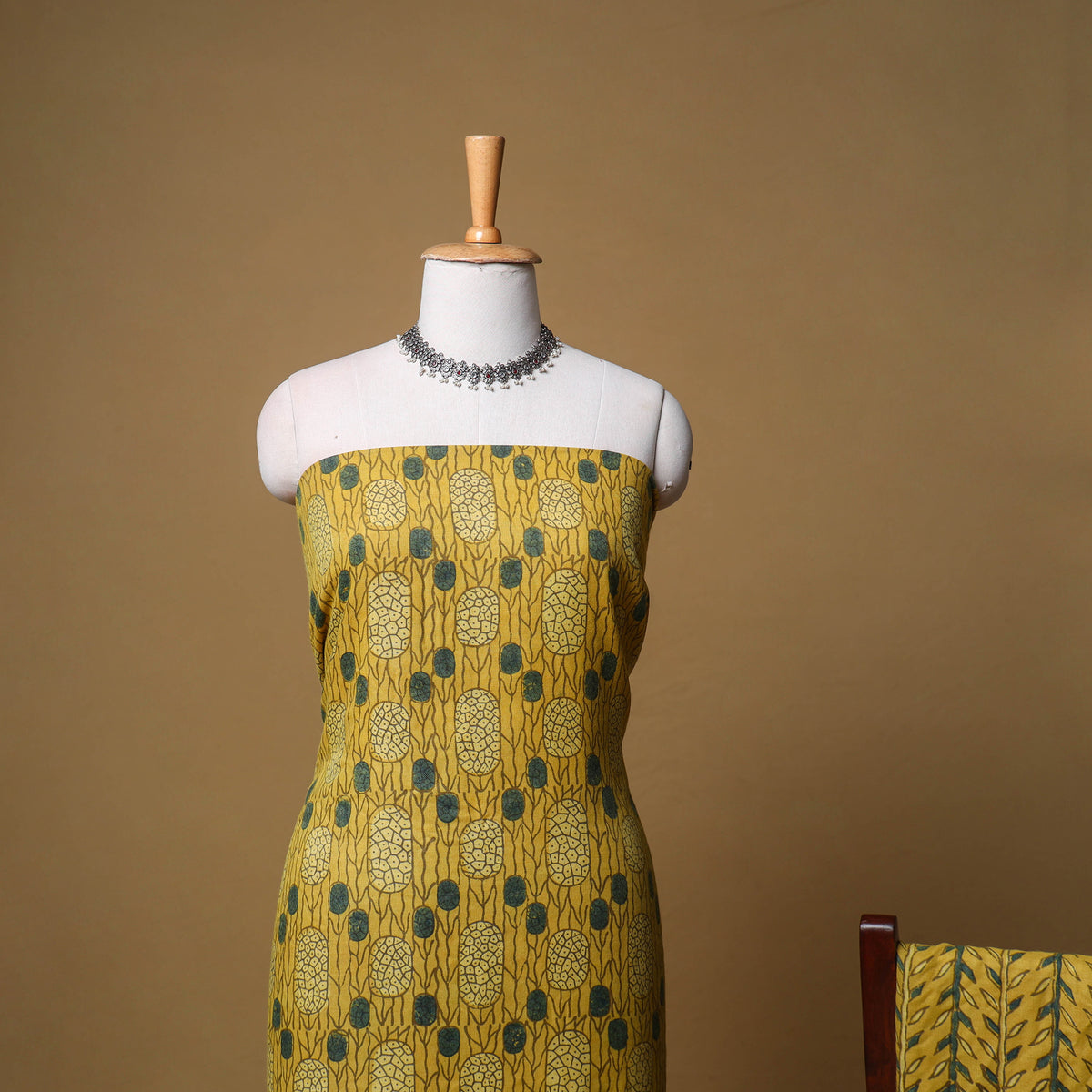 Woolen Ajrakh Hand Block Print Unstitched Dress Material: Kurta, Bottom with Dupatta 33