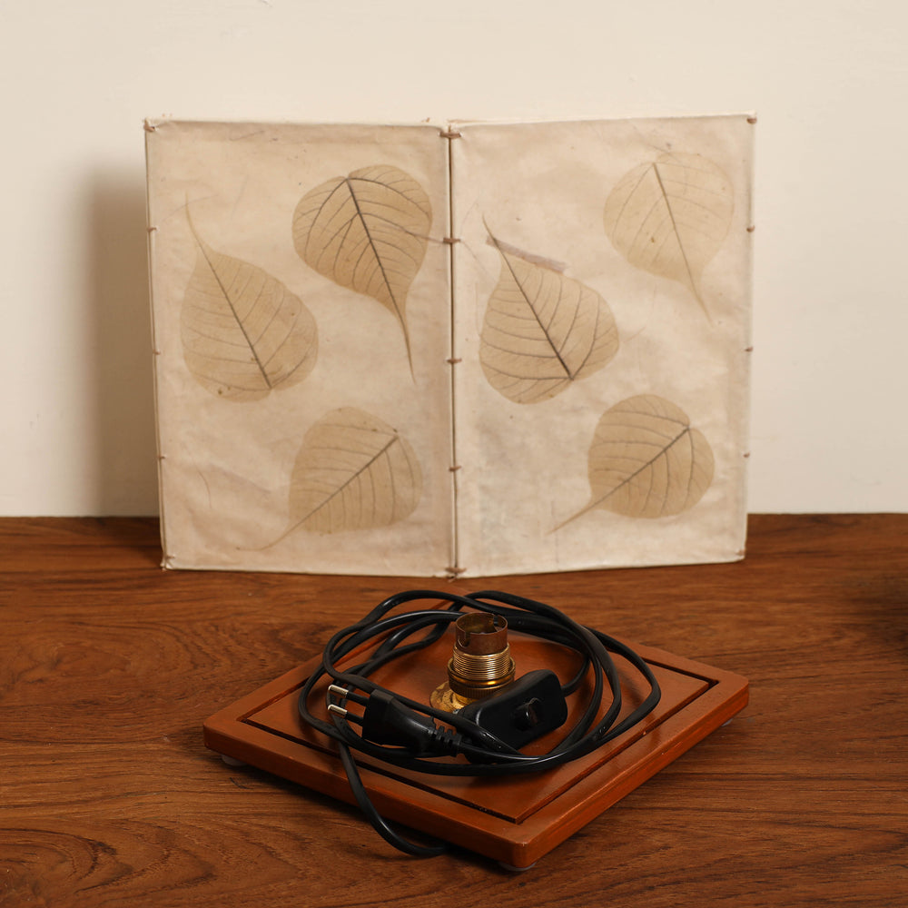 Leaf Art Work Lamp Shade with Wooden Base