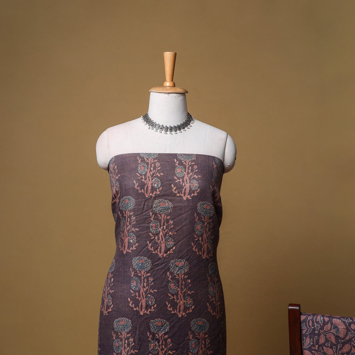 Woolen Ajrakh Hand Block Print Unstitched Dress Material: Kurta, Bottom with Dupatta 34