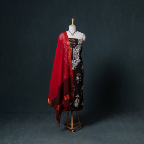 Lucknowi Chikankari Hand Work Unstitched Dress Material: Kurta & Dupatta with Jewellery 52