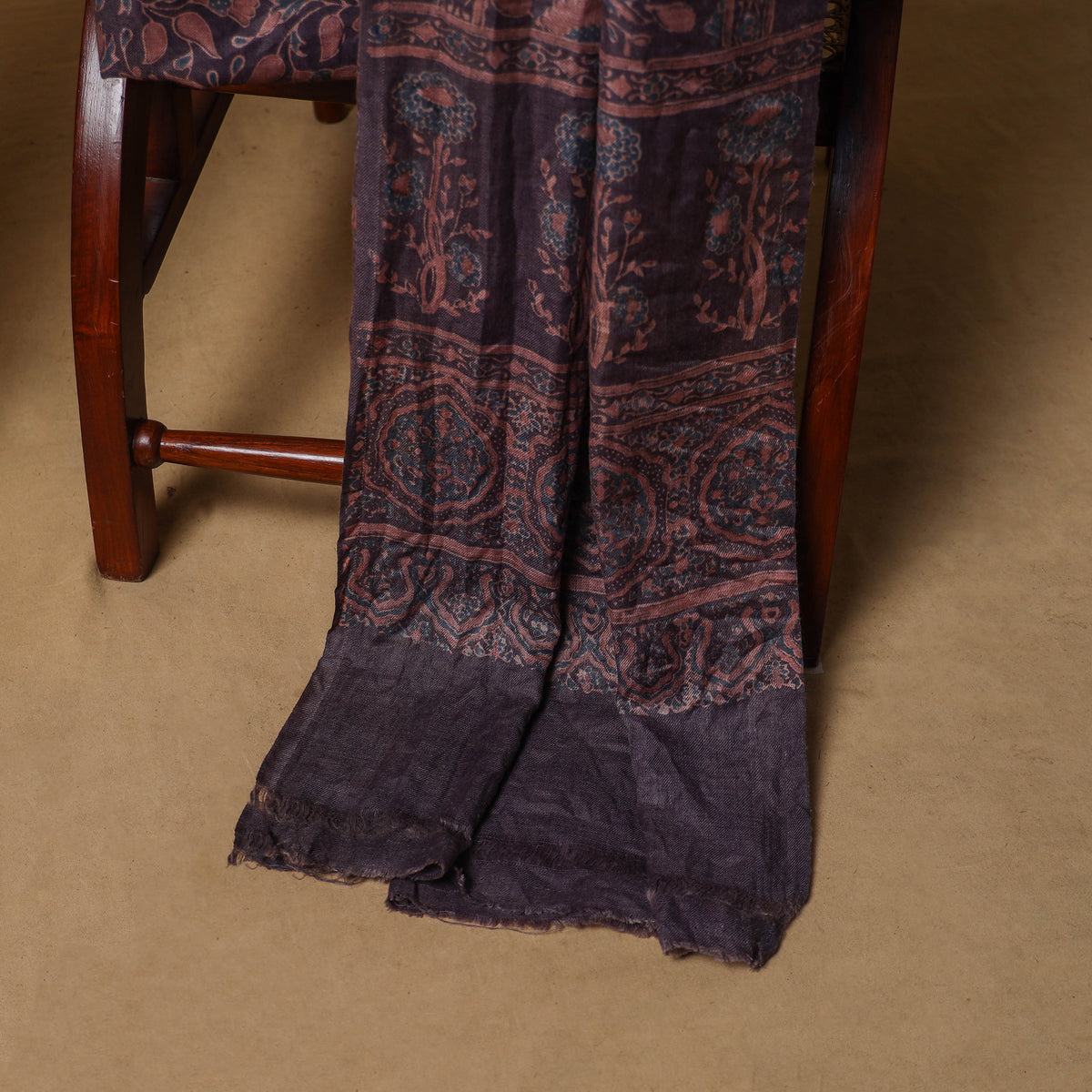 Woolen Ajrakh Hand Block Print Unstitched Dress Material: Kurta, Bottom with Dupatta 34
