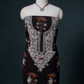 Lucknowi Chikankari Hand Work Unstitched Dress Material: Kurta & Dupatta with Jewellery 52