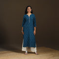 Sequin Work Pochampally Ikat Cotton Straight Long Kurta for Women 29