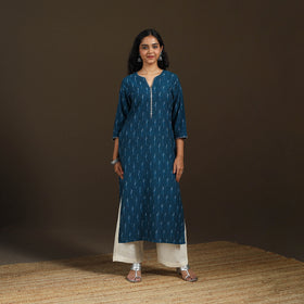 Sequin Work Pochampally Ikat Cotton Straight Long Kurta for Women 29