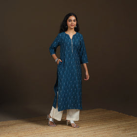 Sequin Work Pochampally Ikat Cotton Straight Long Kurta for Women 29