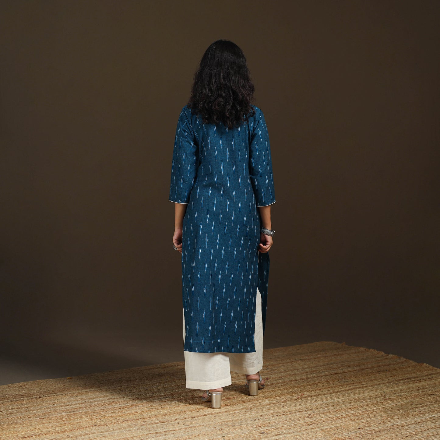 Sequin Work Pochampally Ikat Cotton Straight Long Kurta for Women 29