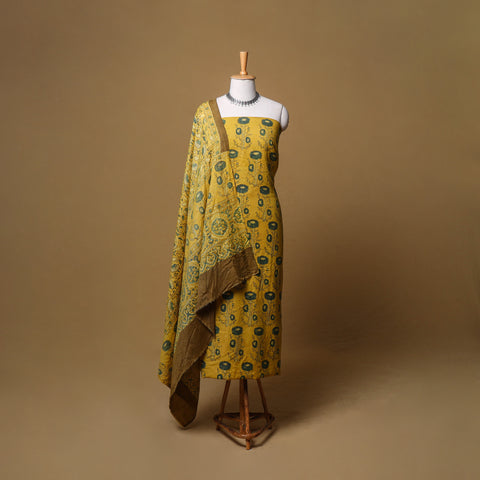 Woolen Ajrakh Hand Block Print Unstitched Dress Material: Kurta, Bottom with Dupatta 35