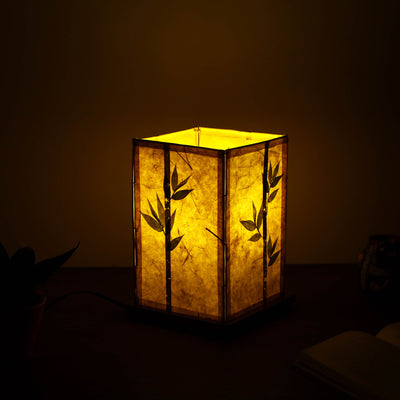 Bamboo Art Work Lamp Shade with Wooden Base