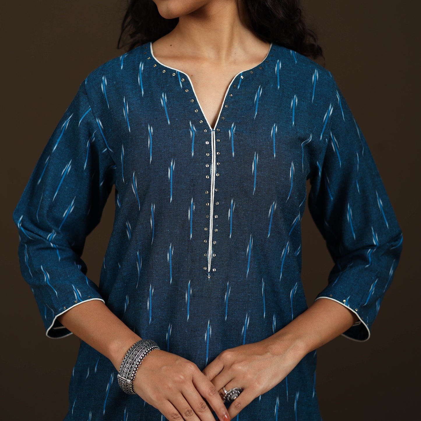 Sequin Work Pochampally Ikat Cotton Straight Long Kurta for Women 29