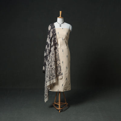 Jacquard Cotton Unstitched Dress Material: Kurta & Dupatta with Jewellery 15