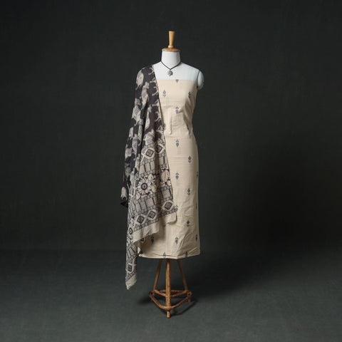 Jacquard Cotton Unstitched Dress Material: Kurta & Dupatta with Jewellery 15