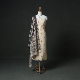 Jacquard Cotton Unstitched Dress Material: Kurta & Dupatta with Jewellery 15
