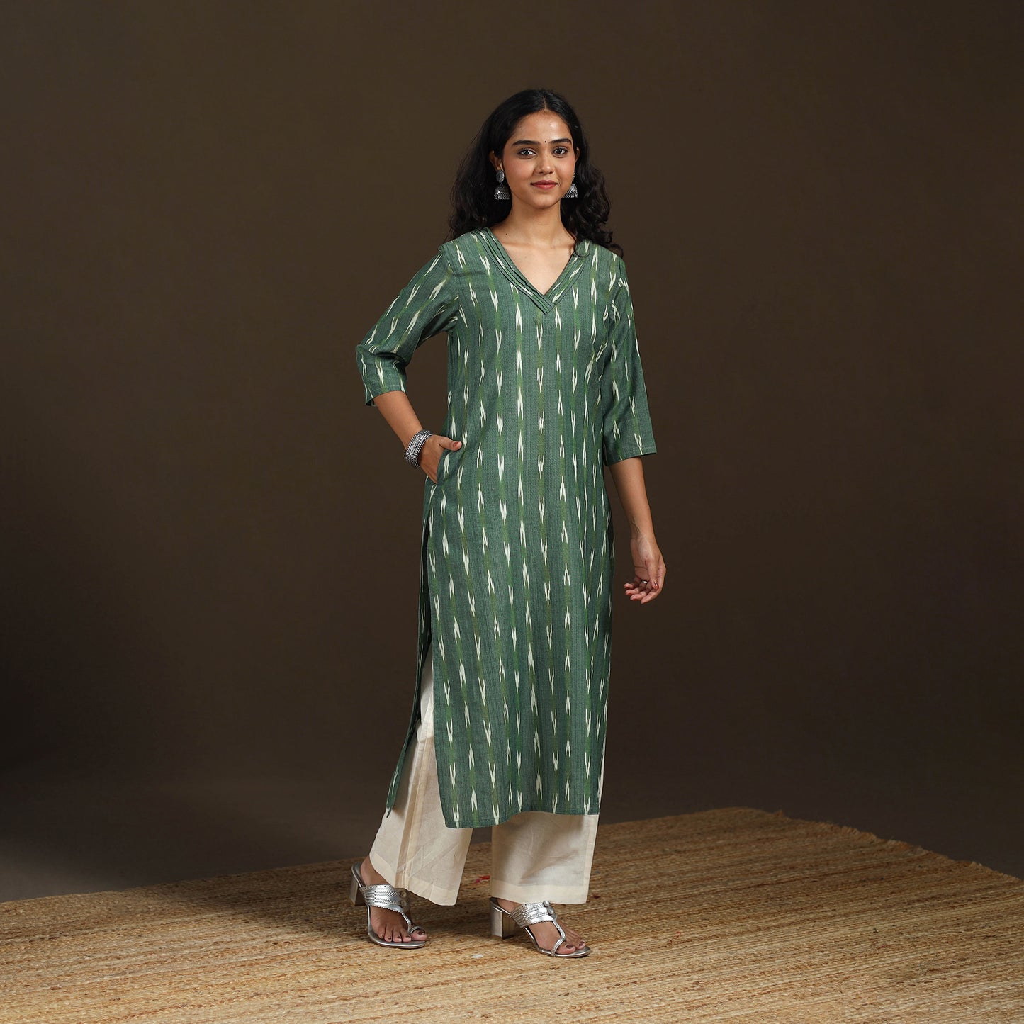 Pochampally Ikat Cotton Straight Long Kurta for Women 21