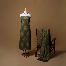 Woolen Ajrakh Hand Block Print Unstitched Dress Material: Kurta, Bottom with Dupatta 36