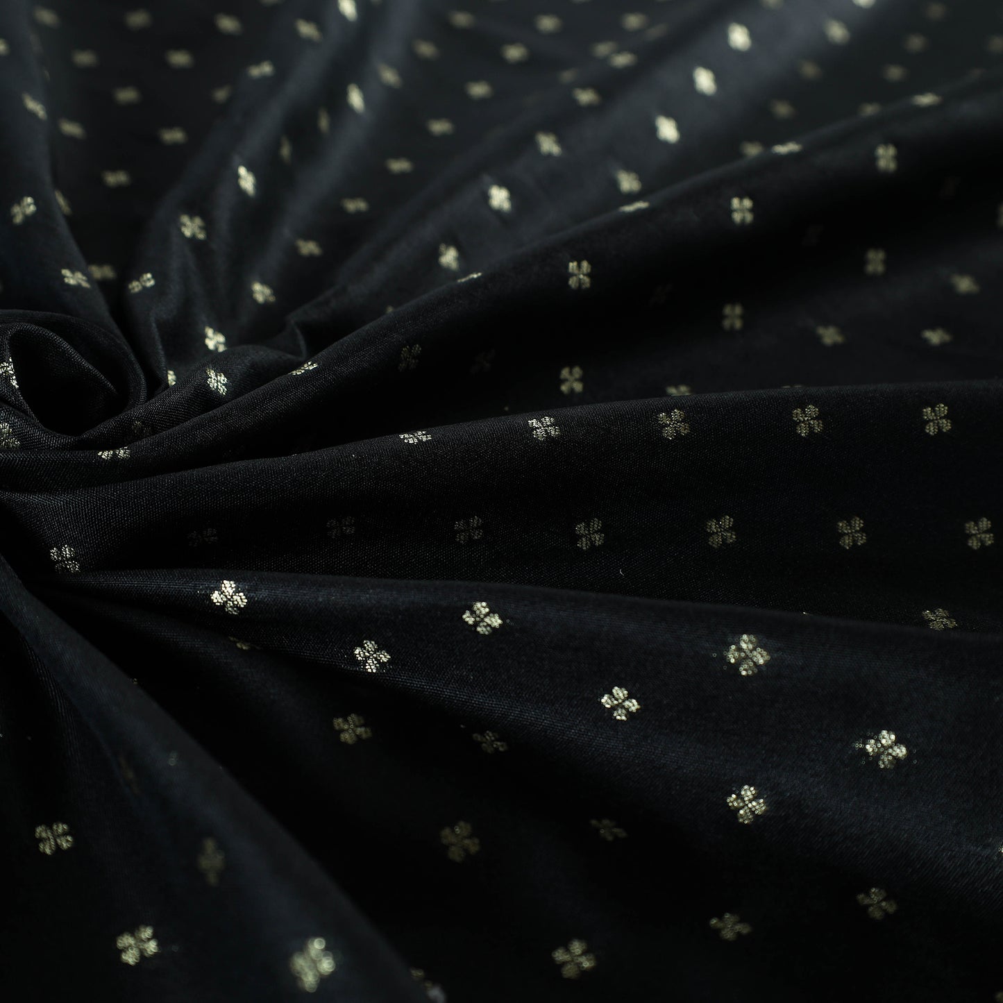 Black - Cutwork Zari Buti Banarasi Silk Fabric 01