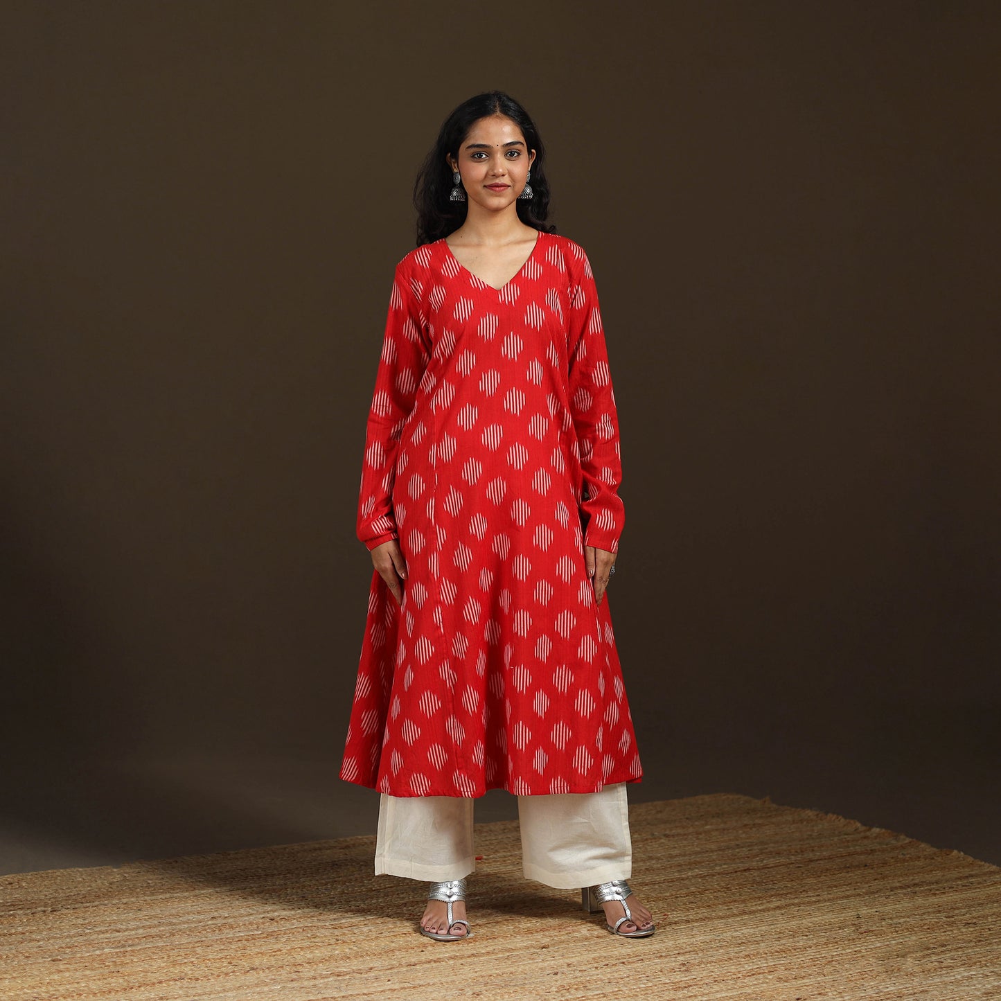 Pochampally Ikat Cotton A-Line Long Kurta for Women 07