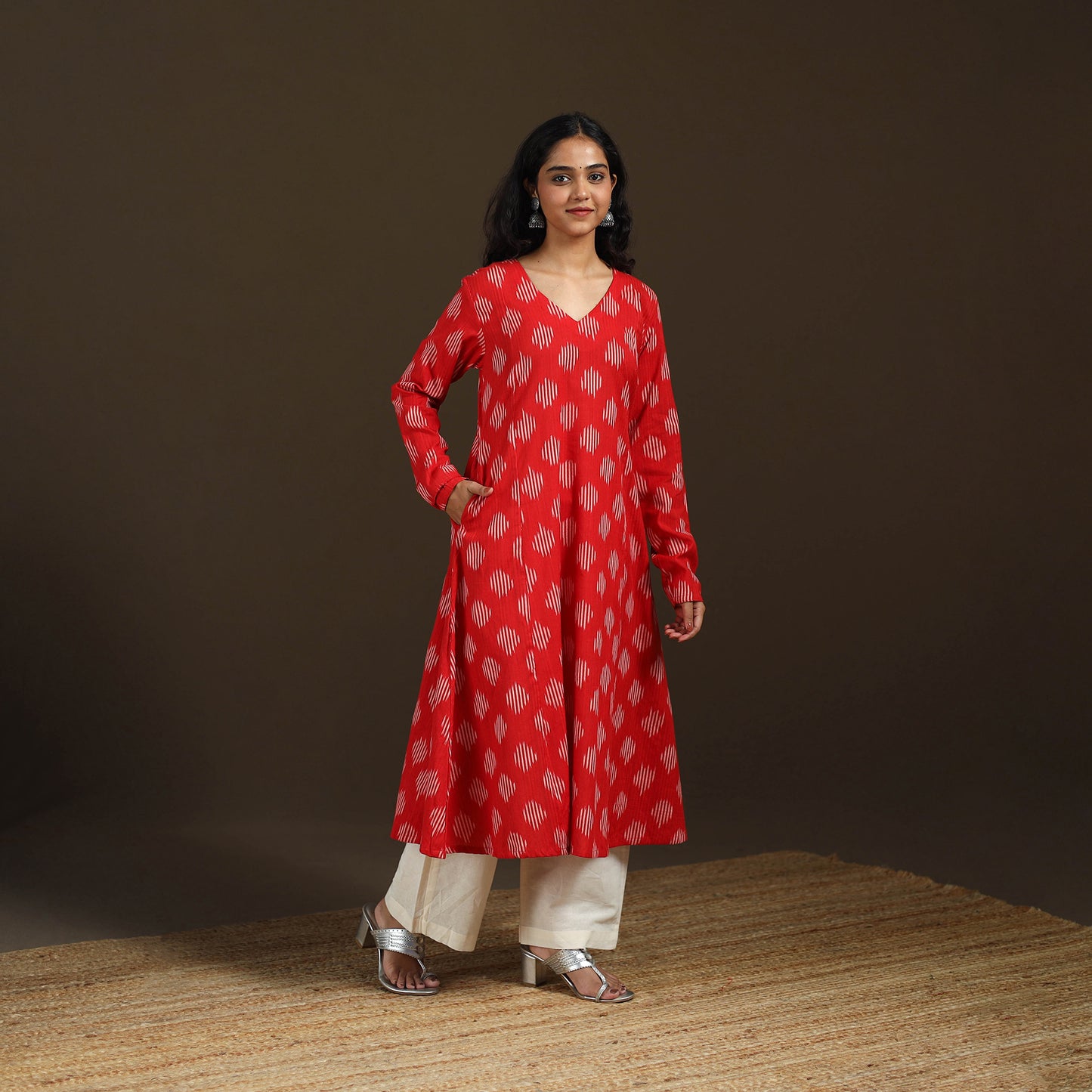 Pochampally Ikat Cotton A-Line Long Kurta for Women 07