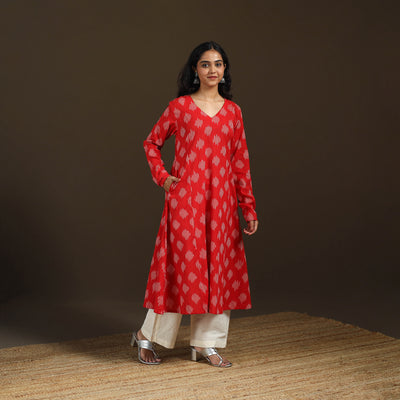 Pochampally Ikat Cotton A-Line Long Kurta for Women 07