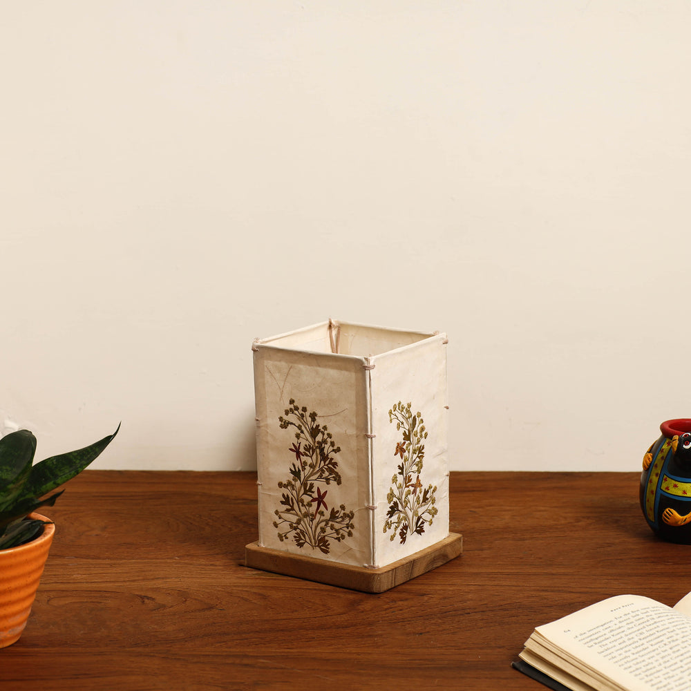 Flower Art Work Candle Shade with Wooden Base